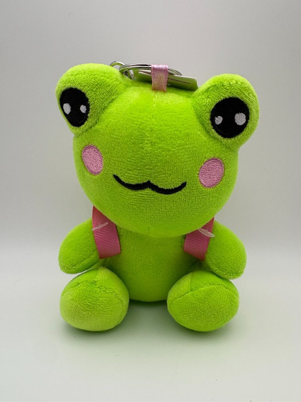 Kawaii Frog Plush Keychain w/ Zipper Backpack Green Pink Stuffie 6" (SKU: 887TO)